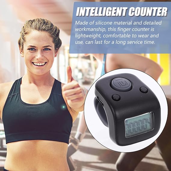 Digital Finger Counter Ring with Rechargeable Display, Handheld Silent Lap Counting Clicker for Swimming and Sports Training, Black