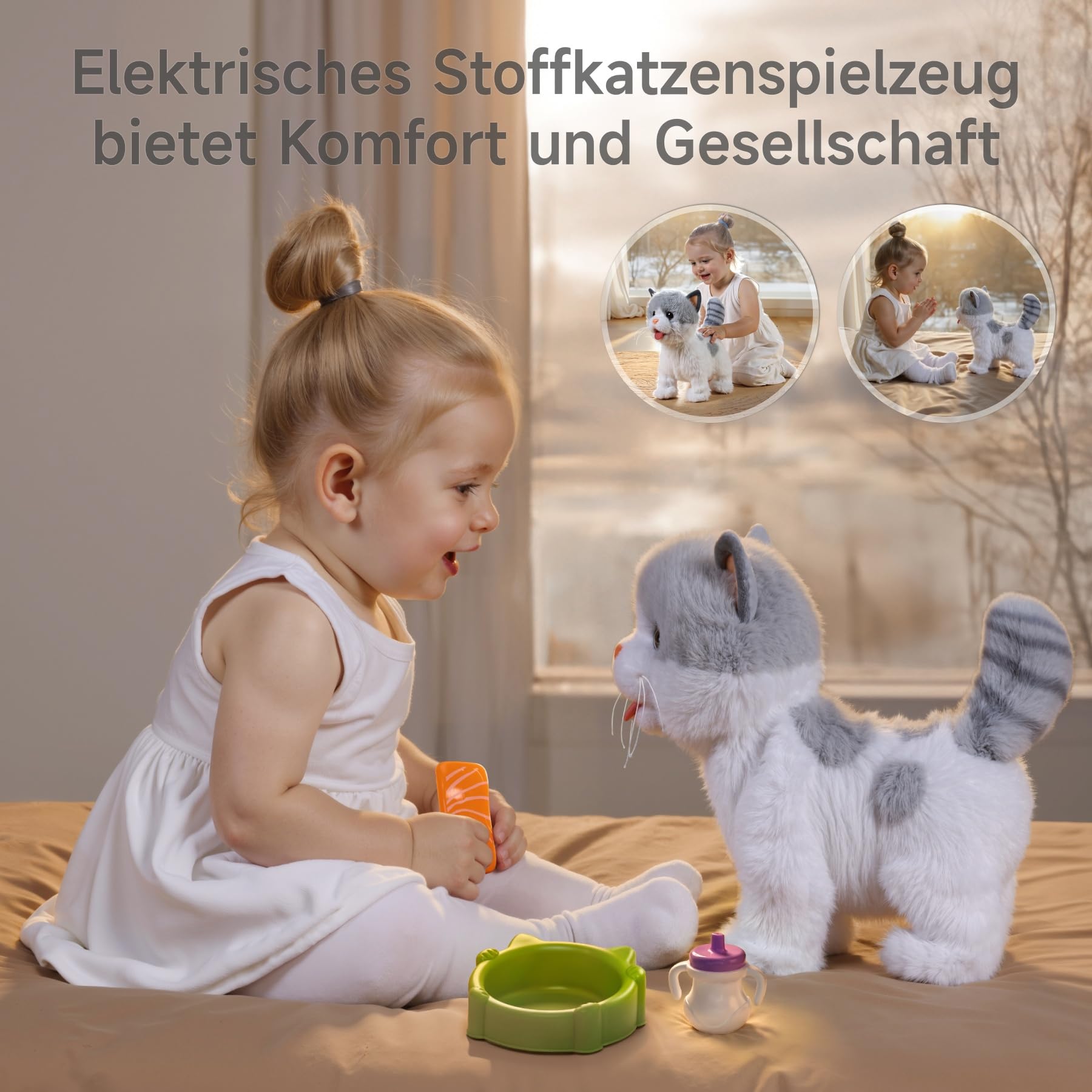 OR OR TU Katze Spielzeug Kinder Plüsch Kätzchen Elektronische Haustiere mit Ferngesteuerter, Interaktives Spielzeug Katze der Läuft und Bellt, Leckt Spielzeug für Kinder Geschenk