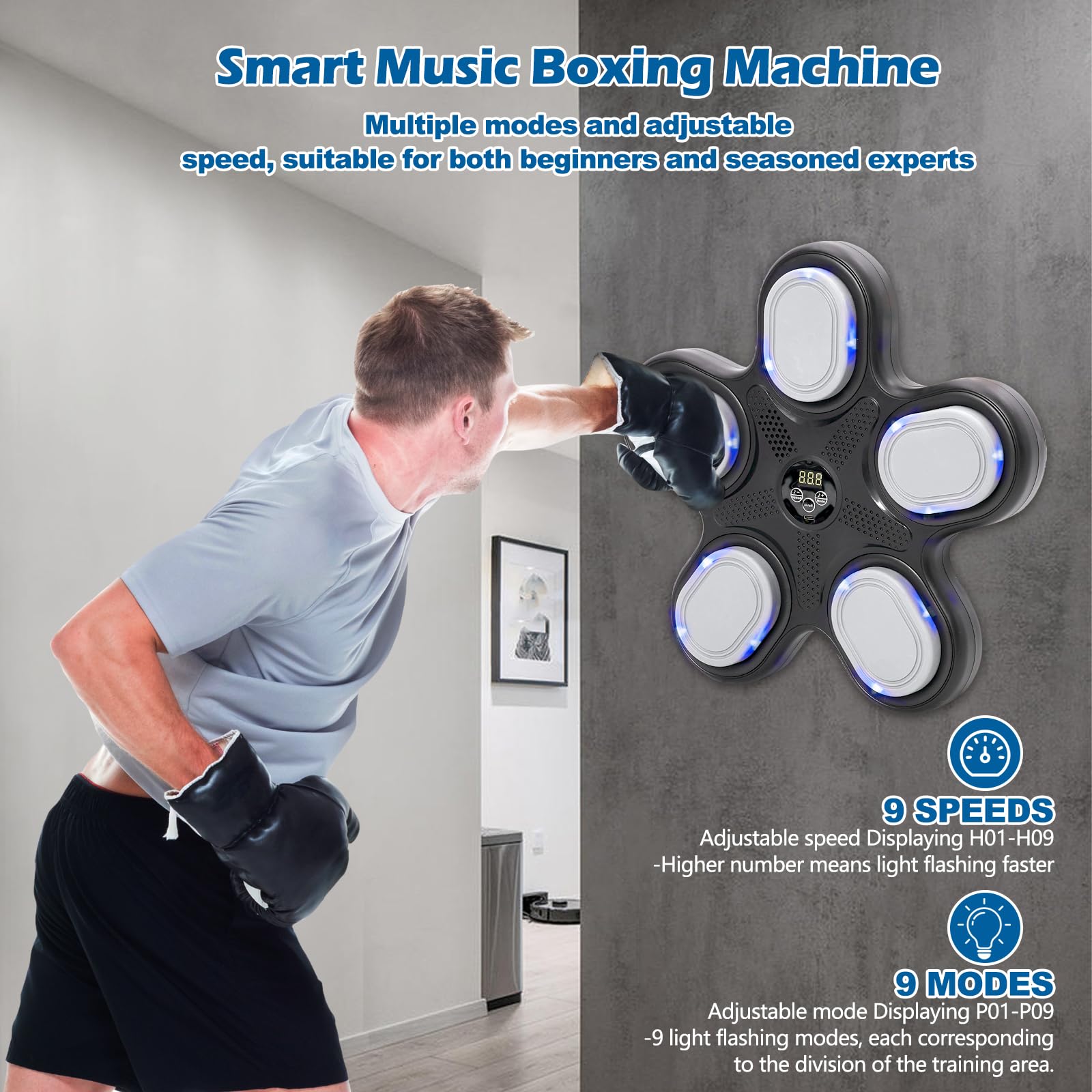 Music Boxing Machine for Kids,Wall Mounted Smart Bluetooth Boxing Training Equipment with Gloves,Workout Punching Machine for Home,Ideas Toys for Kids 3-12+ Years Old