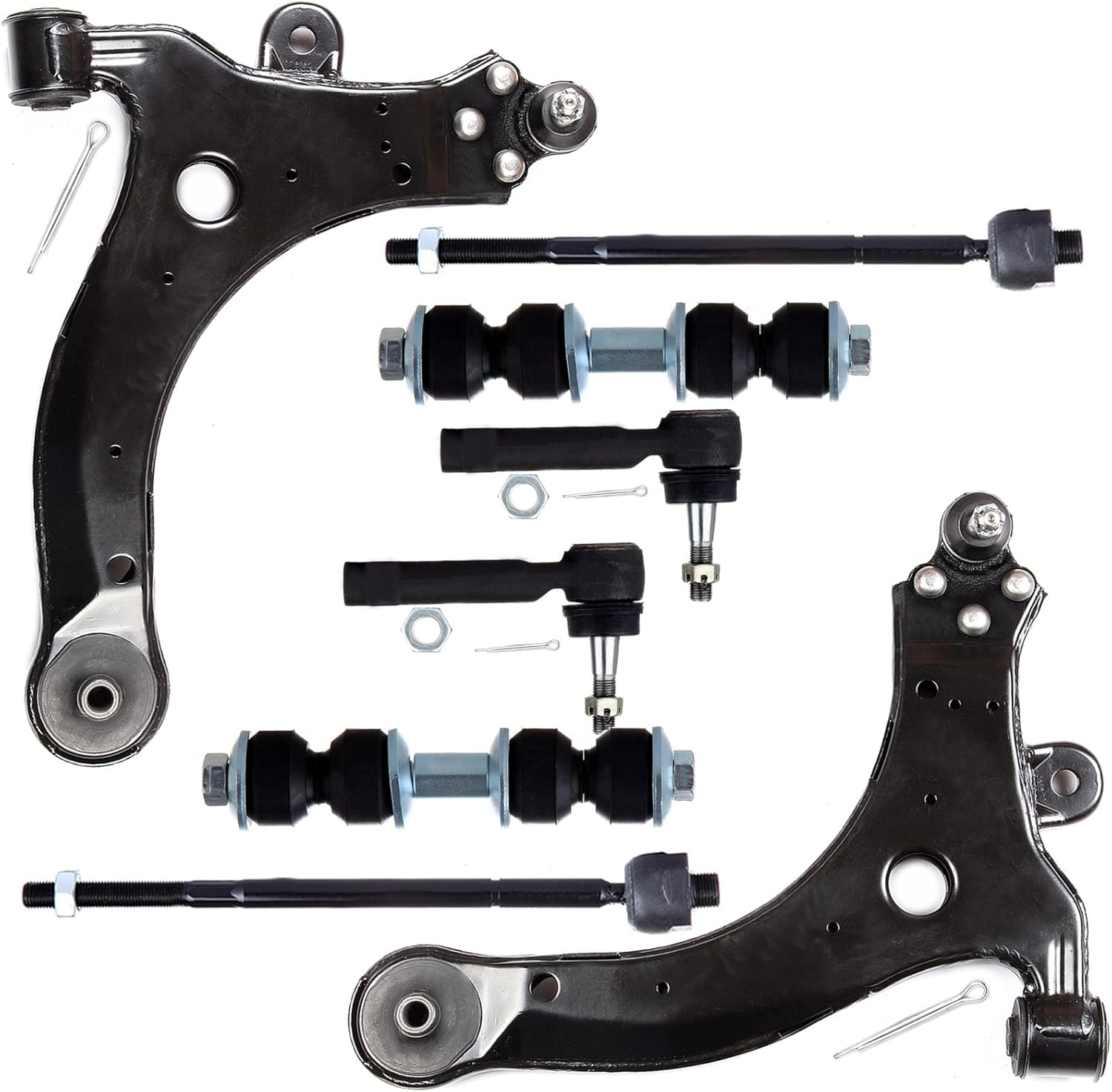 LSAILON 8pcs Suspension Kit Fit 97-05 For Chevy Venture 97-04 Silhouette 99-04 For Pontiac Montana 97-99 Trans Sport (2)Front Lower Control Arm w/Ball Joint (2)Sway Bar Link (4)Outer&Inner Tie Rods