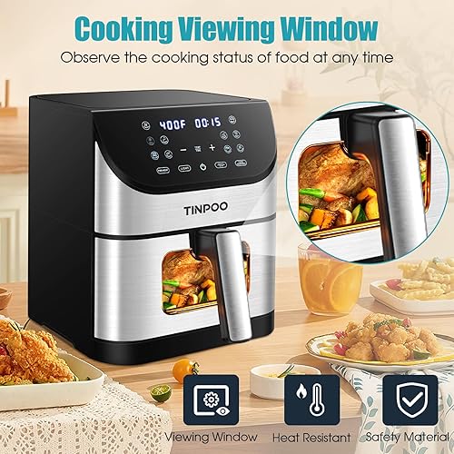 Miniatura 5 de Air Fryer TINPOO - Freidora de aire de 6.2 cuartos de galón sin aceite, gran capacidad, 1500 W, freidora de aire para horno, cocina saludable con 10