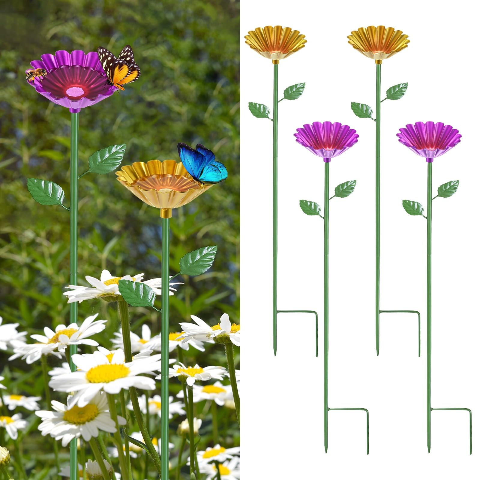 M METERXITY 4-Pack Bee Watering Station 64cm/25in Iron Bee Bath