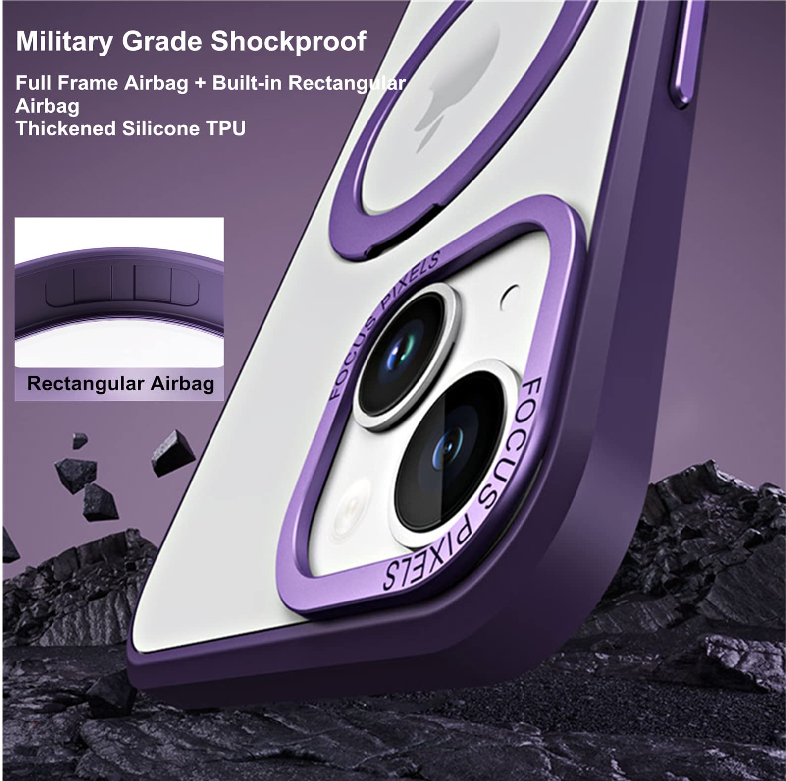 Cover Magnetica Opaca Per IPhone 13 Pro, Compatibile MagSafe, Con Supporto A Anello Invisibile, Antiurto Militare, Porpora - 3