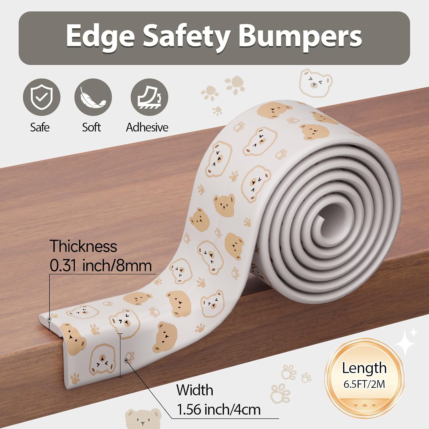 Edge Protector for Baby Proofing 6.5ft Heavy-Duty Soft Rubber Foam Furniture Edge Bumper Guards Cute Furniture Corner Edge Safety Bumpers Desk Edge Cushion for Kids