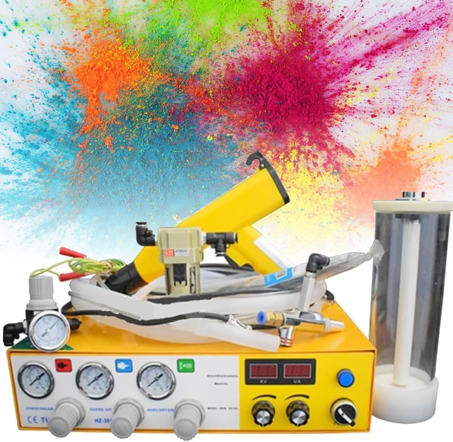 Portable Powder Coating Paint Gun,Electrostatic Powder Coating System Machine, Powder Coating System Kits with Foot Switch Spraying Gun,21x21.3x7.6 cm