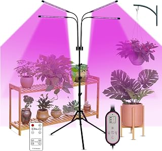 ERYUE Luz para plantas de interior, 40W 80LEDs Grow Light com lâmpadas azuis vermelhas 4/8 / 12H Timer 9 Níveis de brilho para mudas de plantas de interior Sunlike Full Spectrum ajustável Gooseneck