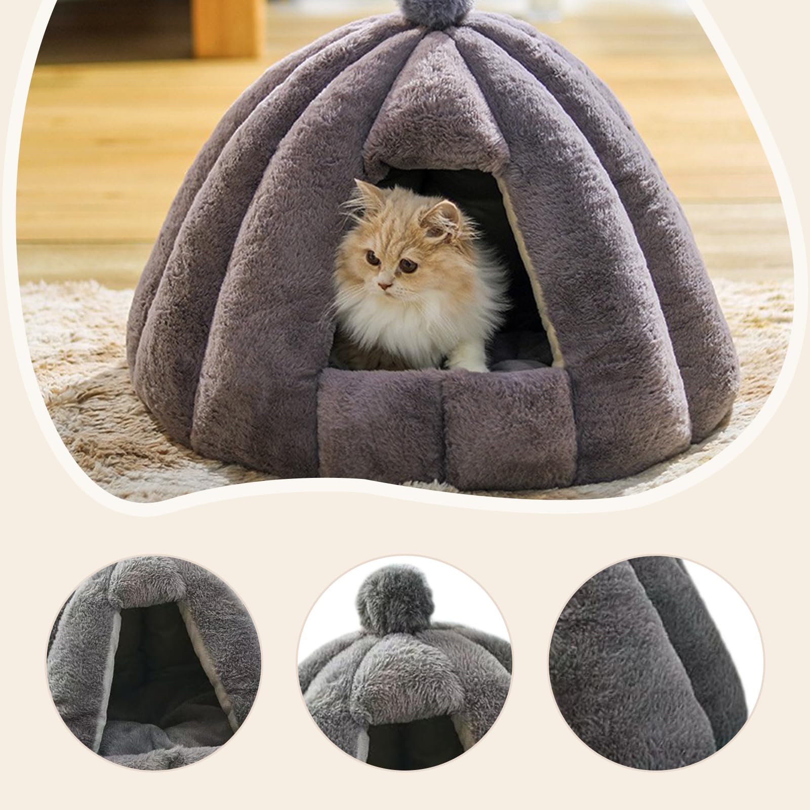Tenda per Gatti, Cuccia Calda per Cani, Cuccia Accogliente per, Nido Semi-Chiuso per Gattini, Grigio, M
