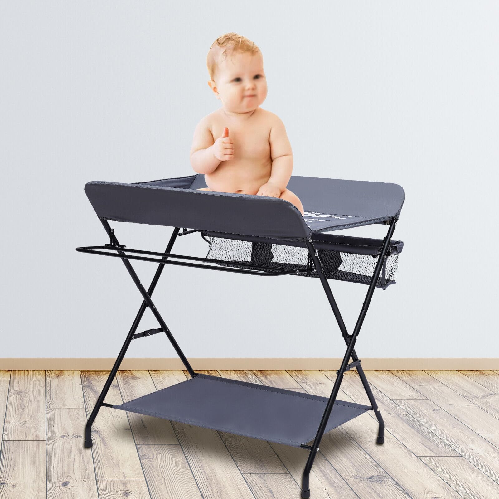Fasciatoio pieghevole portatile, cassettiera fasciatoio con 3 scomparti, fasciatoio senza ruote, 80 x 63 x 96 cm, carico 15 kg