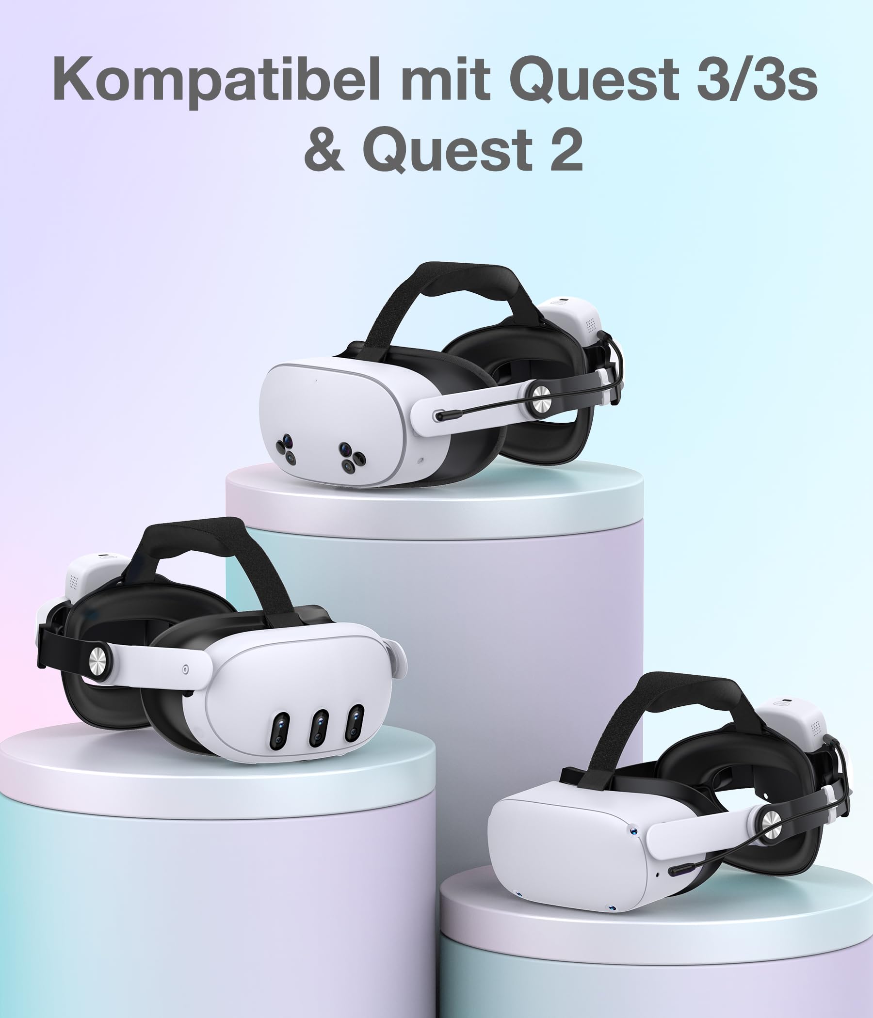 Elegamefy Sangle de tête pour Meta Quest 3/Quest 3S/Quest 2 avec batterie – Affichage numérique et temps prolongé de 3 à 4 heures, double molette de réglage, confort, équilibré