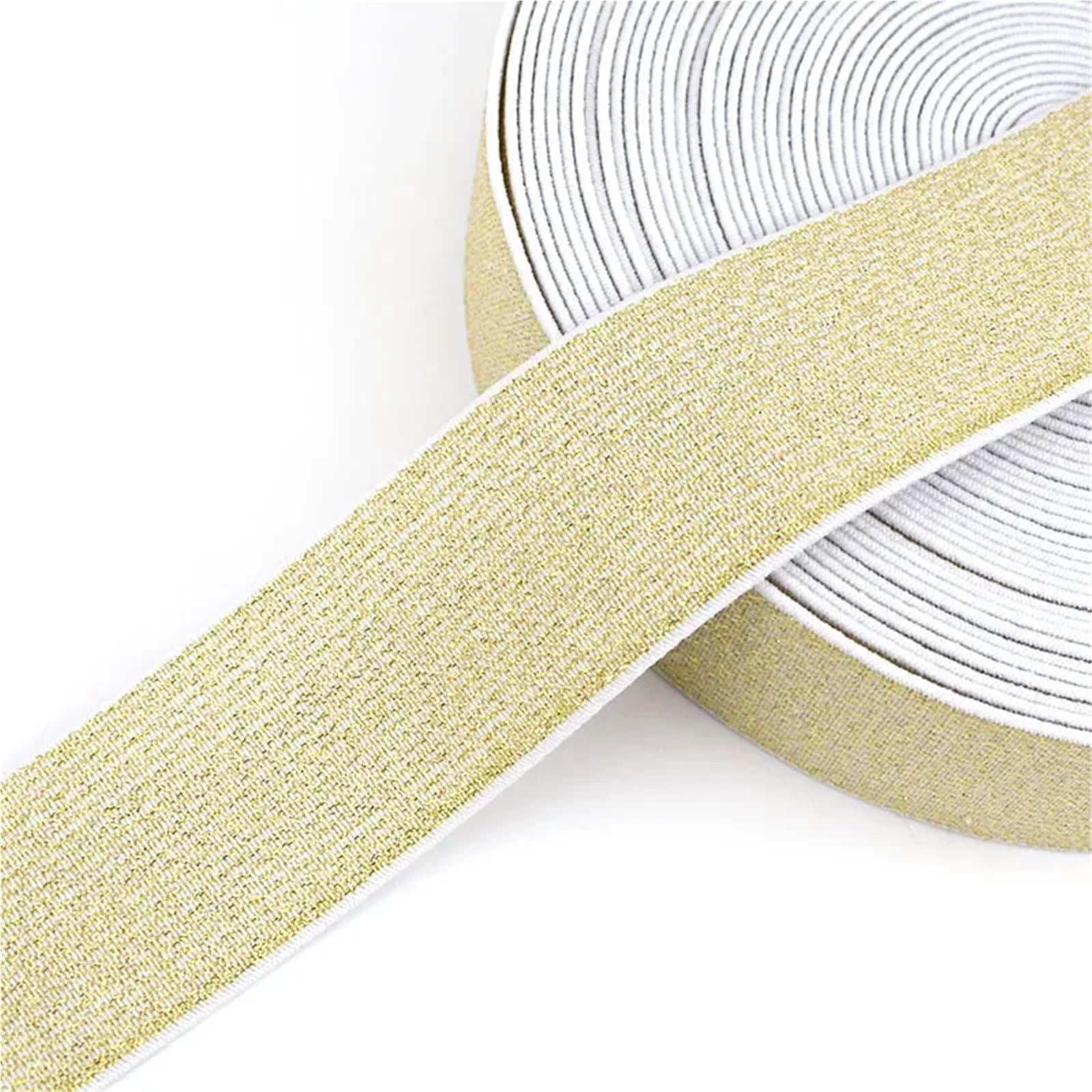 Elastico per Cucito 5/10M 10-50mm Glitter Elastic Band | For Cucire Elastici For Indumenti, Pantaloni, Cinture, Nastri Elastici, Accessori Fai Da Te(WhiteGold,10Meters,25mm)