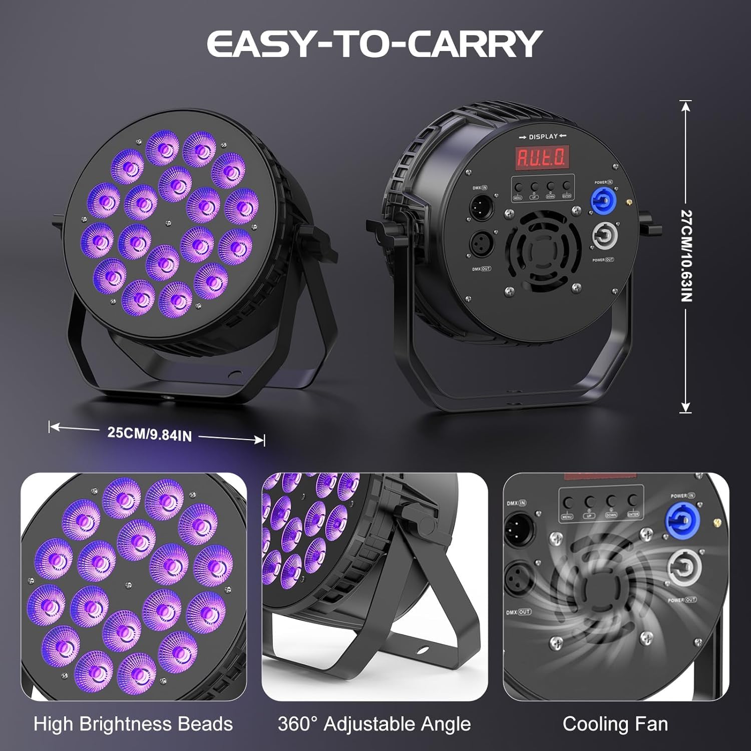 180 W Par LED RGBW, kit d'éclairage de scène 8 pièces avec DMX contrôleur et câble de signal, doté du DMX512 et de la commande vocale, adapté aux fêtes, mariages, bars, Noël