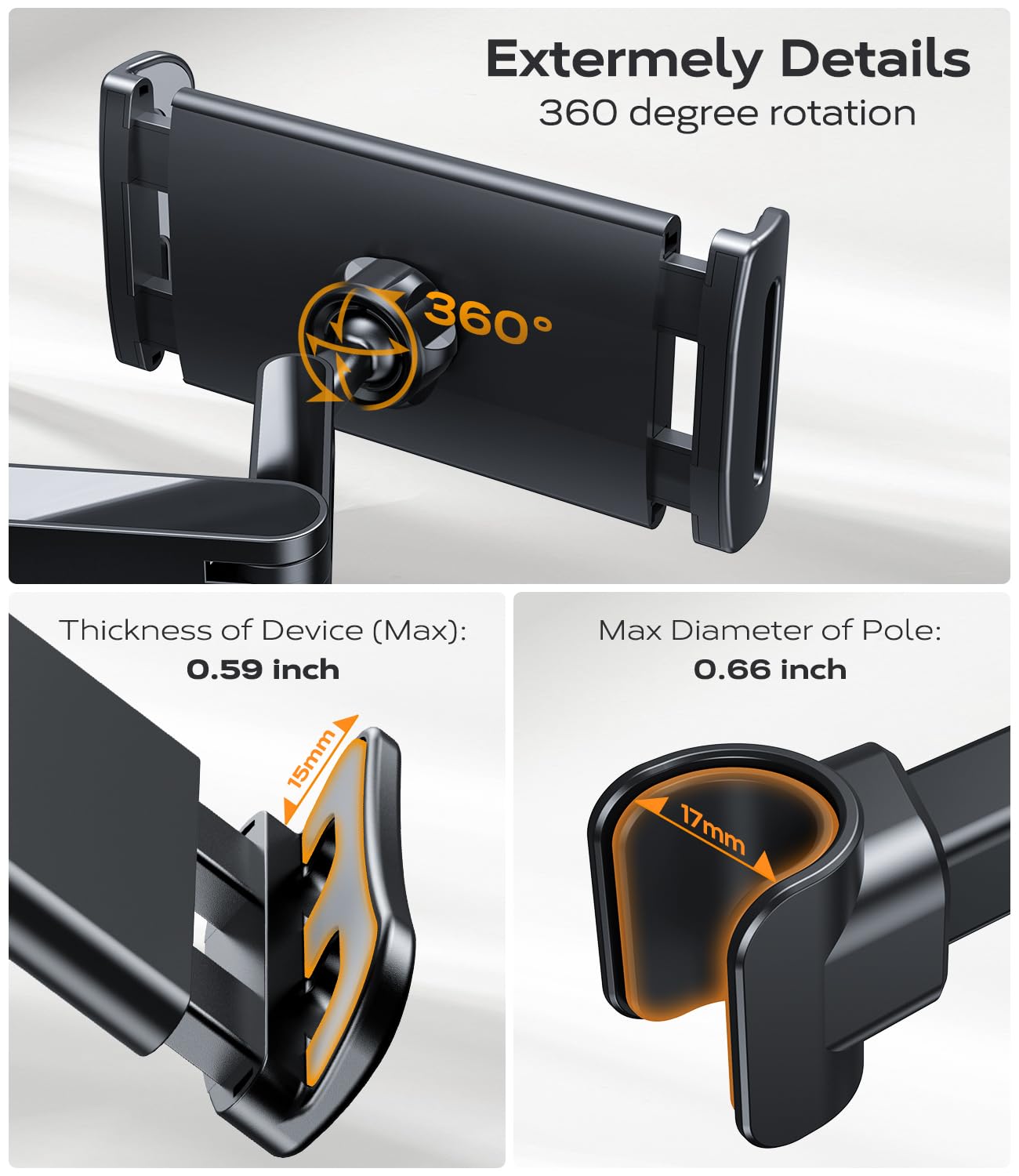 Rotazione 360 Gradi Supporto Tablet Per Auto Da Poggiatesta - Regolabile 360°, Per IPad/Tablet 4.7-12.9" Braccio Regolabile 360 - 5