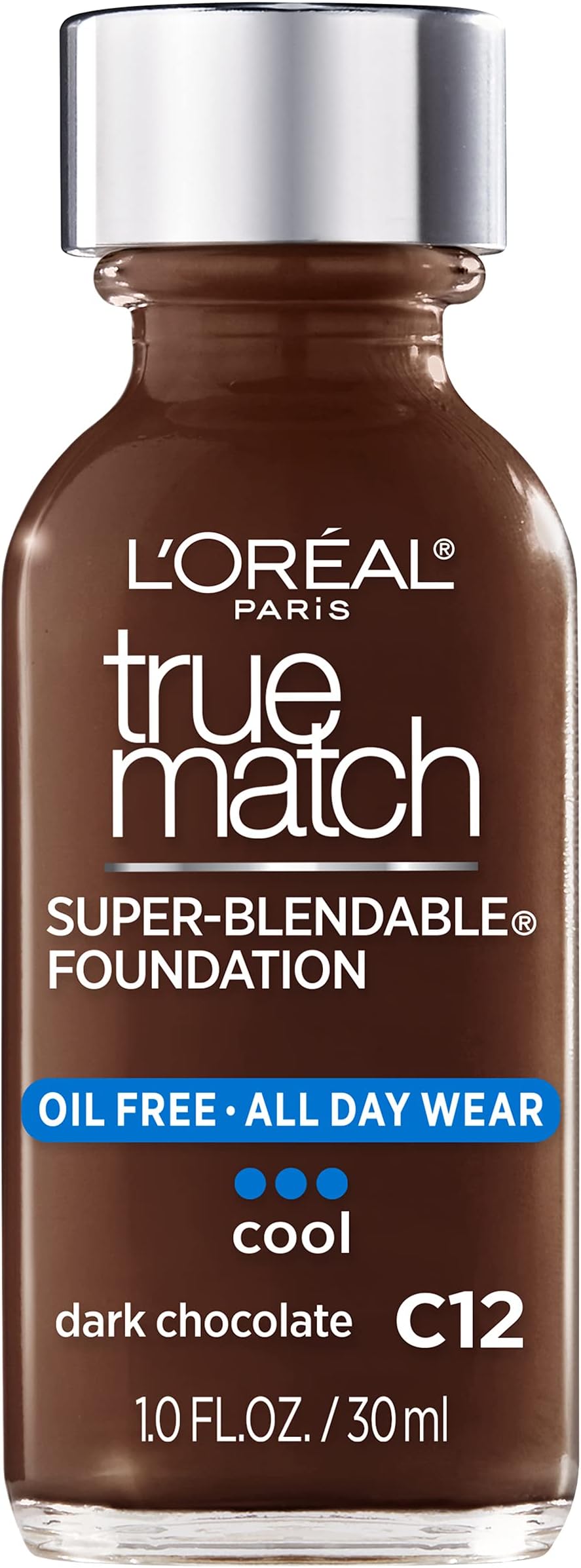 L’Oréal Paris Makeup True Match Super-Blendable Liquid Foundation, Dark Chocolate C12, 1 Fl Oz,1 Count