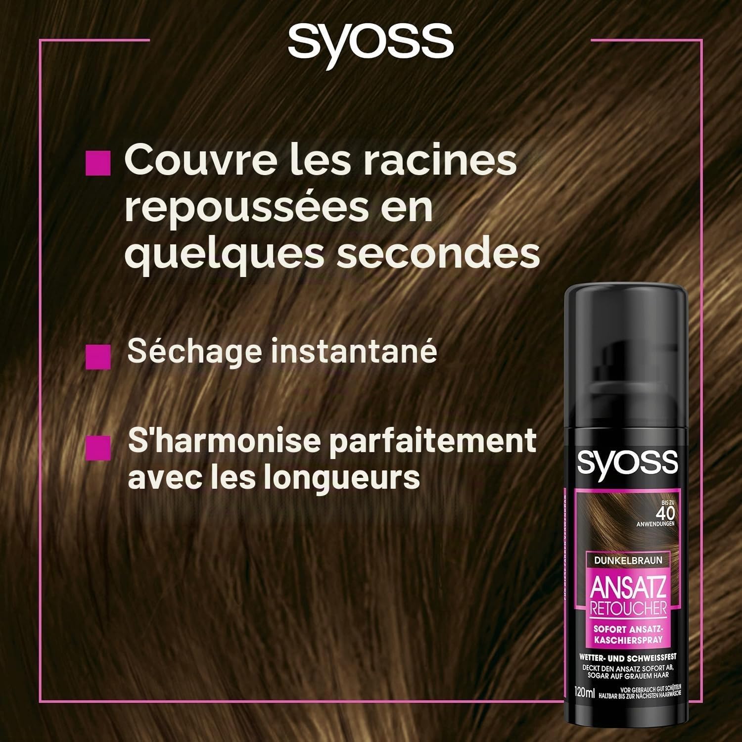 Syoss Spray réparateur racines marron foncé niveau 1 (3 x 120 ml), spray de racines couvrant les racines plus claires et grises repoussantes, la couleur des racines dure jusqu'au prochain lavage des