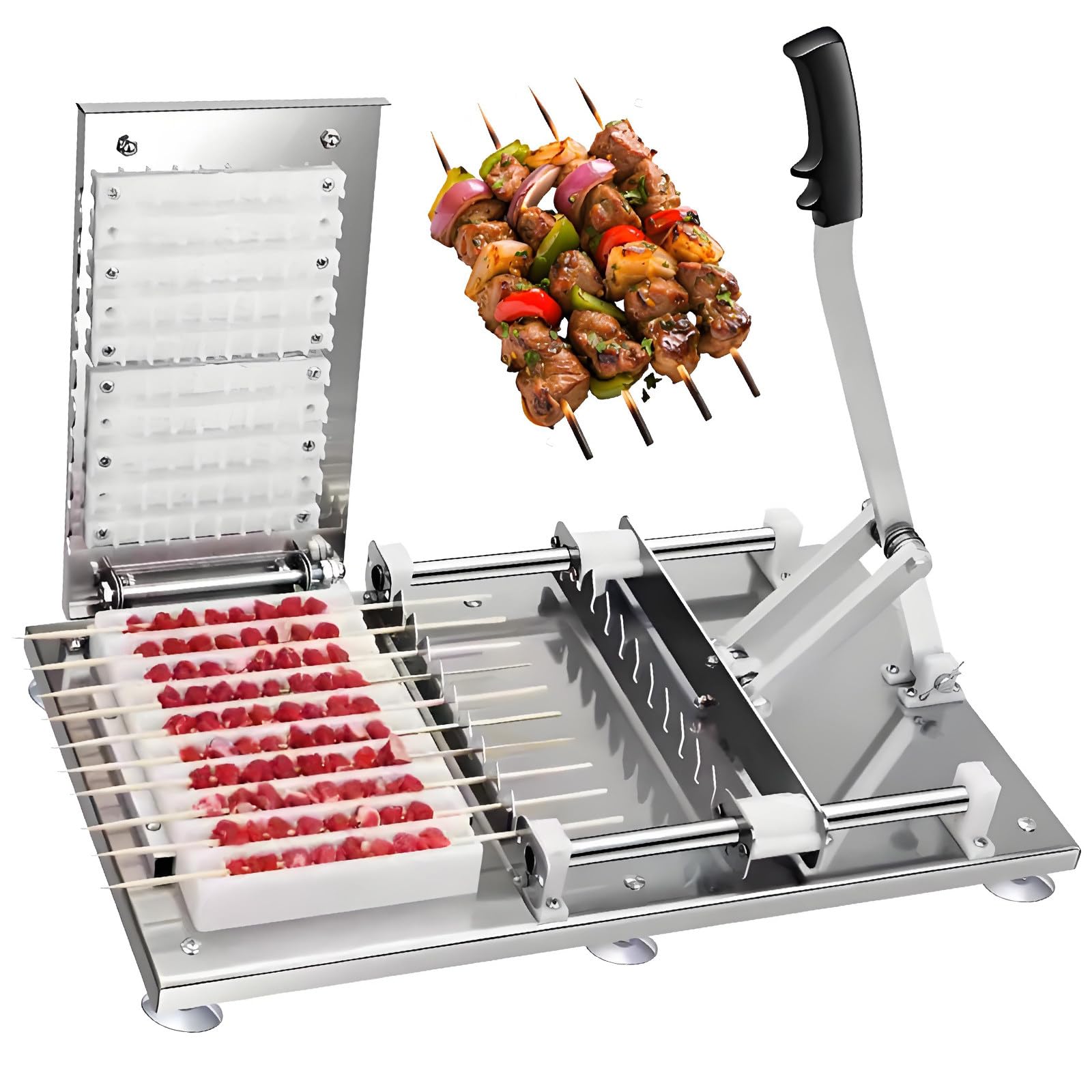 Prensa Multifunción Pinchos Bambú Acero Inoxidable 2templates | Kebab Maker Manual 10 Orificios,Enhebrado Rápido,Lavable,Perfecto Jardín,Picnic Y Fiestas Entre Amigos