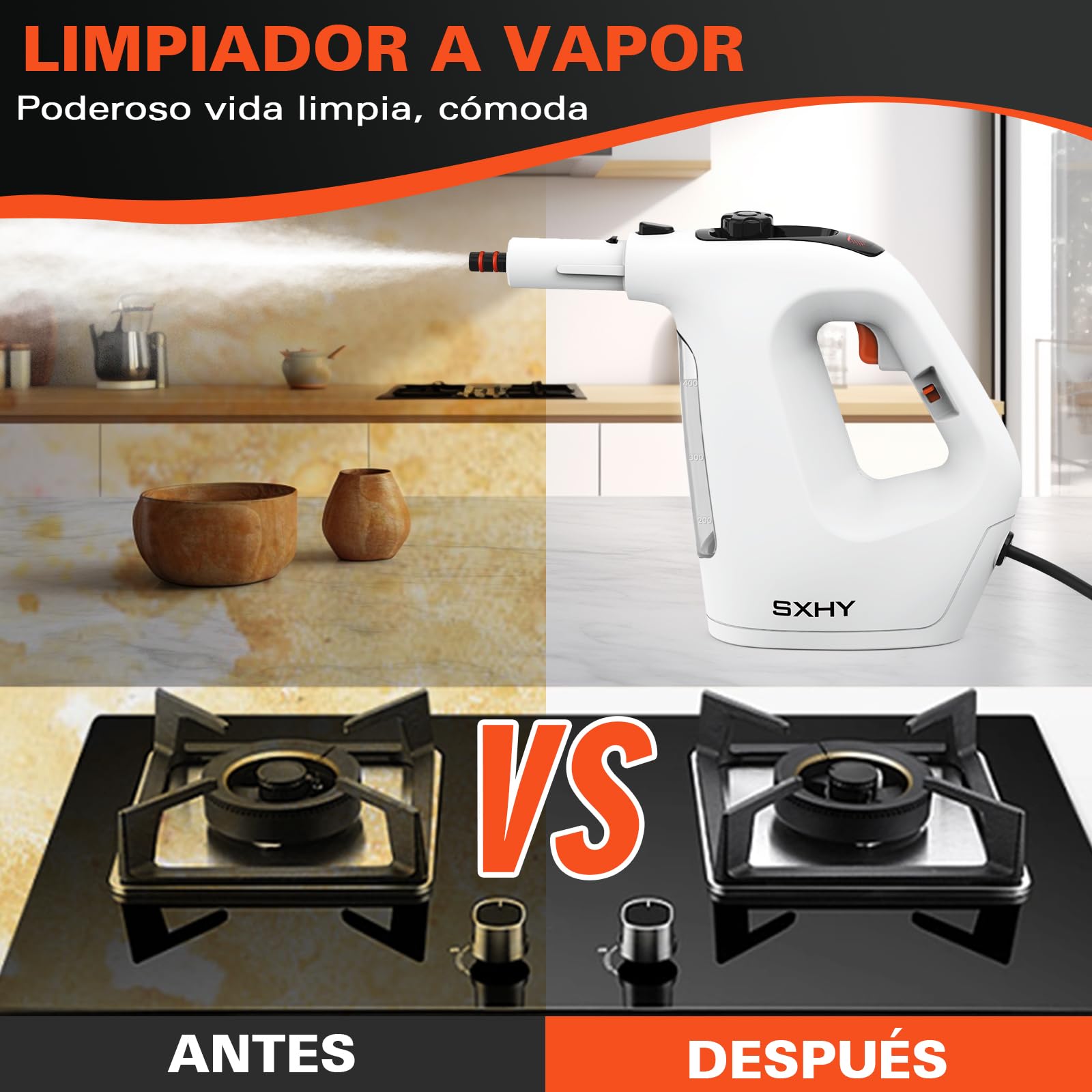 Limpiador de vapor portátil, limpiador de vapor doméstico multifuncional, tanque de agua transparente, juego de accesorios de 11 piezas, adecuado para grasa de cocina, sofás, baños, etc.