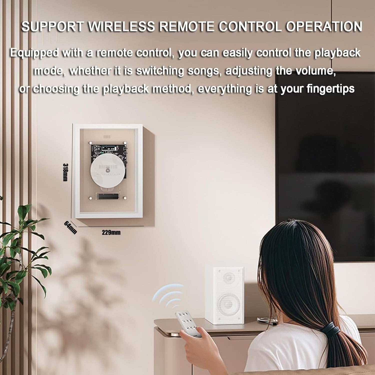 Music Frame Lettore CD con telecomando e schermo LED, Bluetooth/uscita AUX da 3,5 mm, montabile a parete per casa ufficio galleria