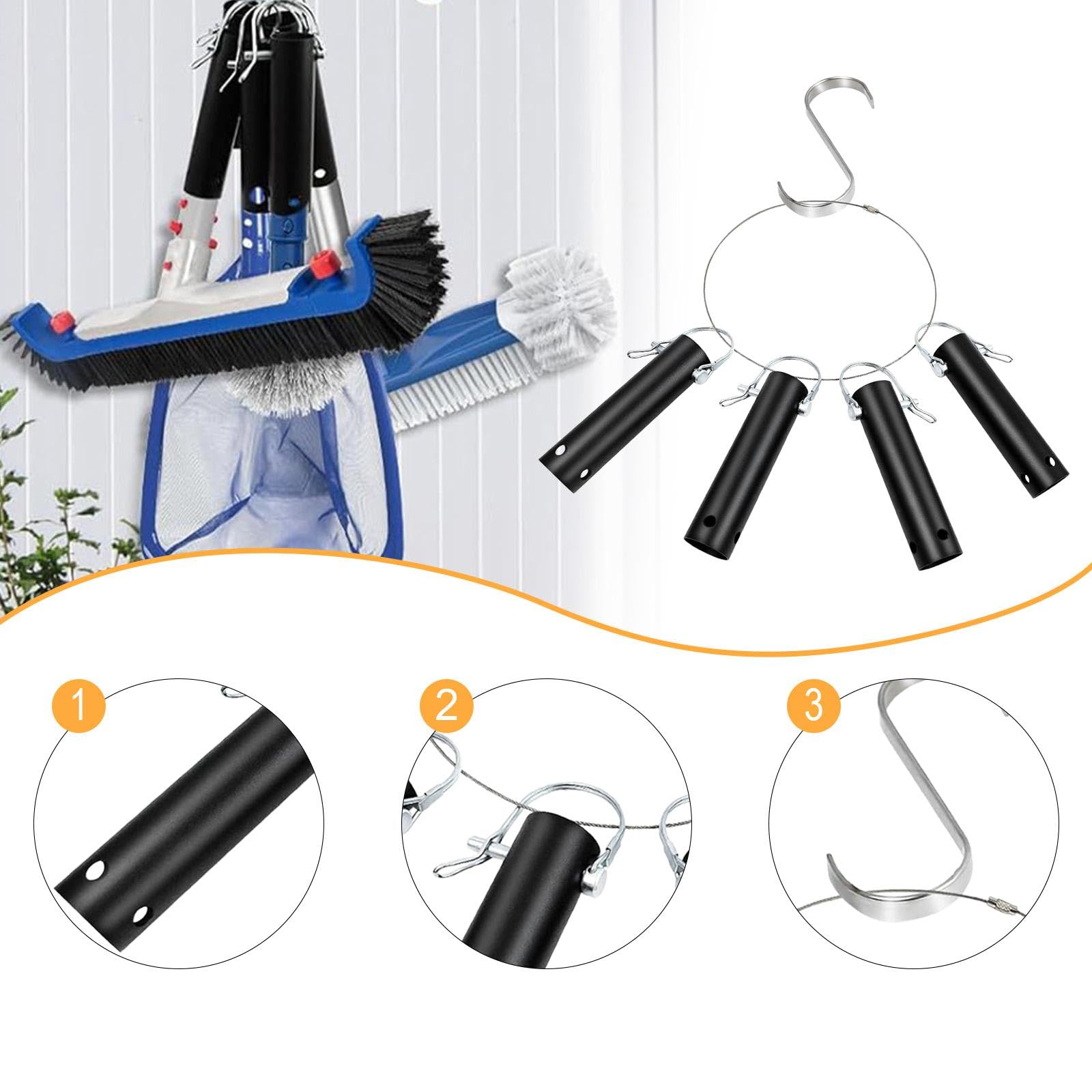 Fenteer 2 Pièces Support Outils Piscine Organisateur Rangement Accessoires Crochet Acier Carbone Fonction Accroche Convient pour Entretien Piscine Rangement E, 4 Pièces