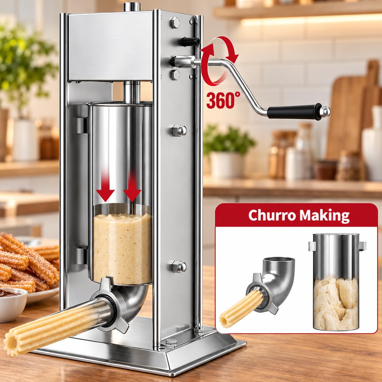 Machine à churro manuelle avec plusieurs buses et tubes de remplissage, 3 l