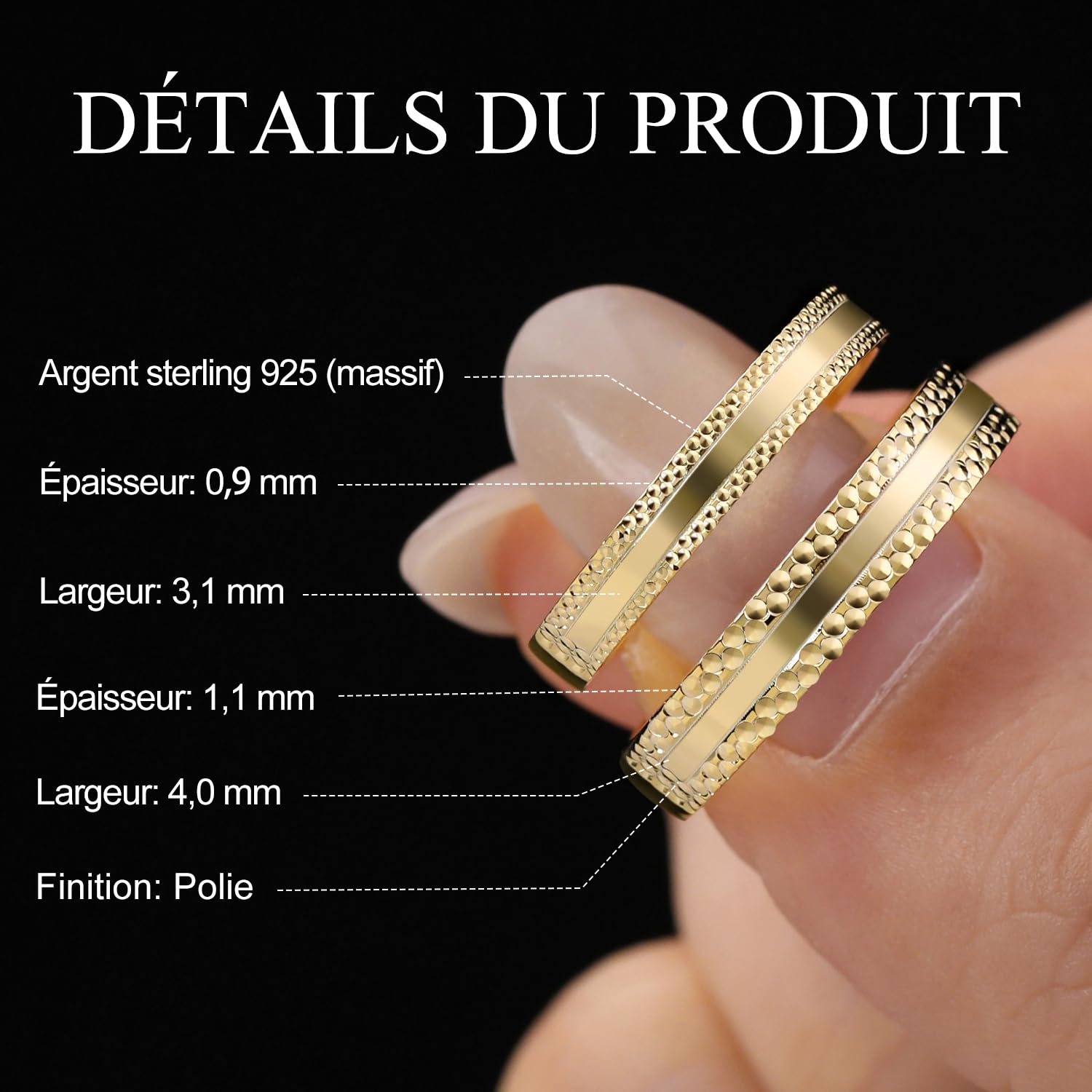 Meissa Bagues de Mariage pour Couple en Argent Sterling 925 Plaqué Or 14K, Bagues de Fiançailles Ajustables pour Homme et Femme, Cadeau de Saint-Valentin Anniversaire