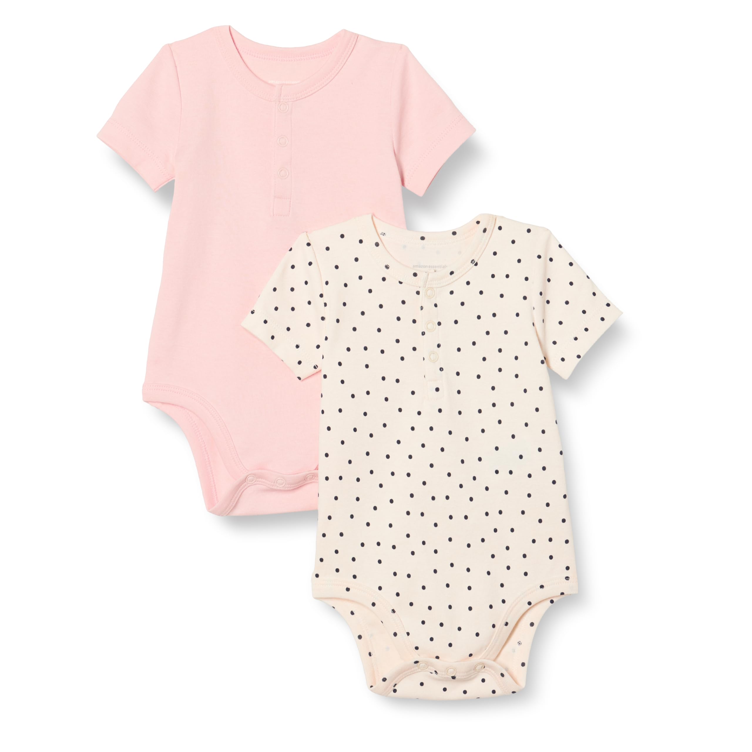 Amazon Essentials Unisex Babies' Henley Bodysuit, Pack of 2, Dots/Pale Pink, Premature
