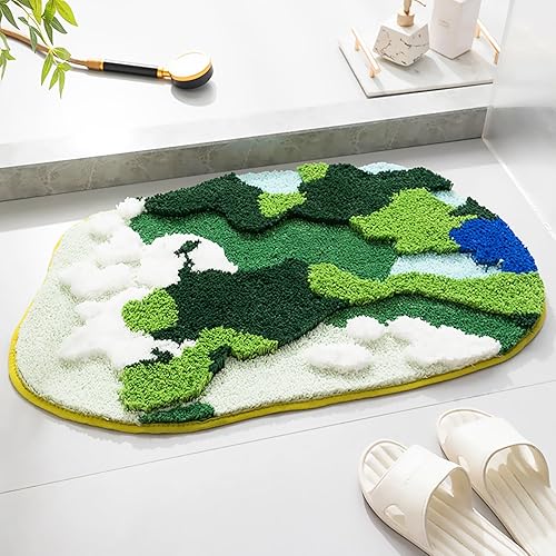 Miniatura 7 de LEVINIS Alfombras de baño con diseño de musgo, suaves, absorbentes, para interiores, antideslizantes, peludas, lavables a máquina, estilo bohemio,