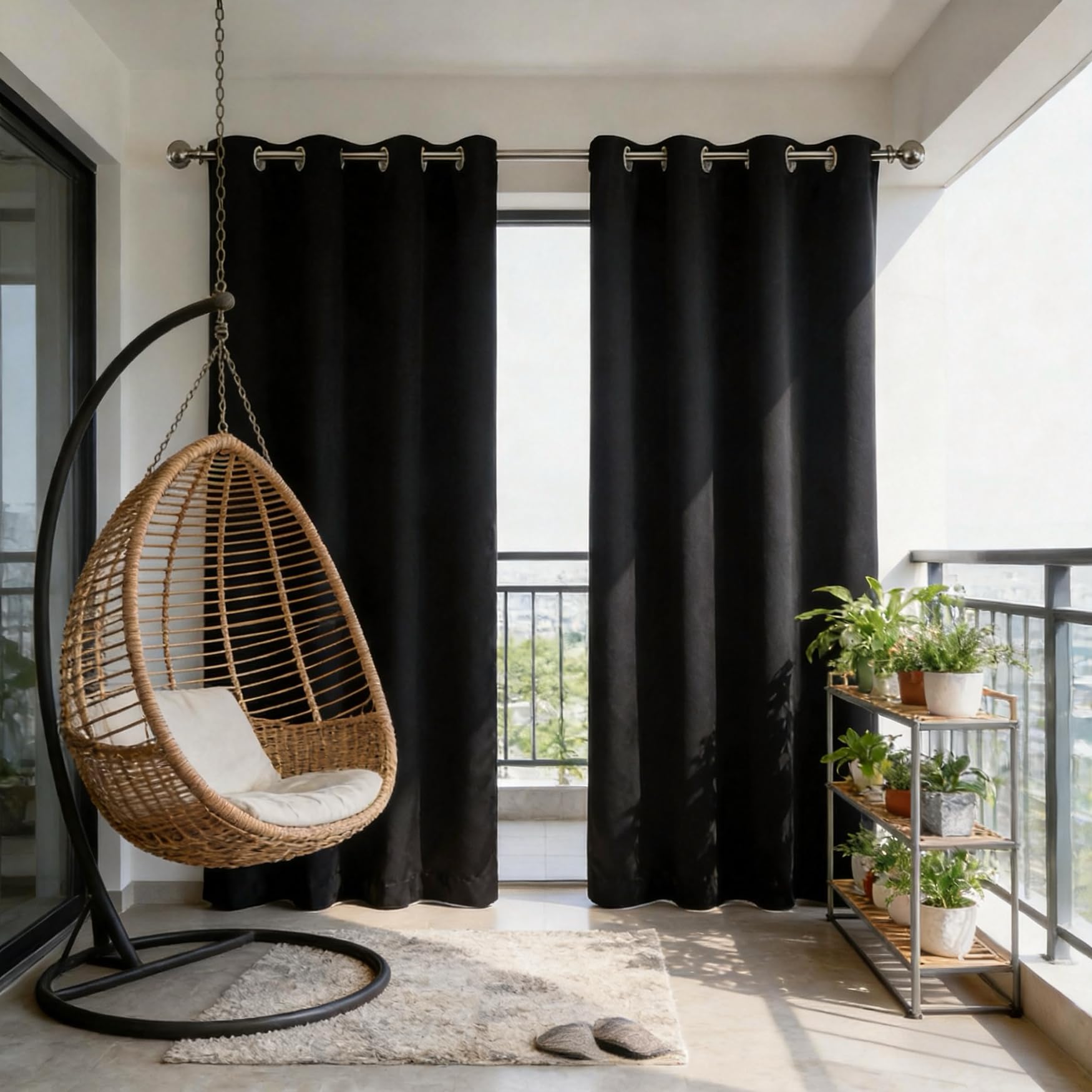 Rideau thermique isolant anti froid noir à oeillets pour habiller un grand dressing