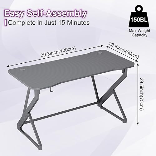 Miniatura 3 de Grandder Escritorio para juegos en forma de Z de 40 pulgadas, estación de trabajo para jugadores, computadora casera, superficie de fibra de