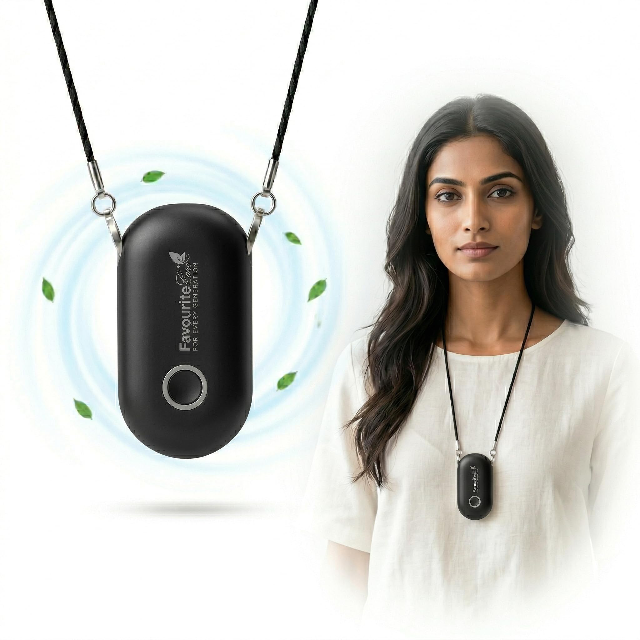 Favourite Care Allergy Relief Personal Wearable & Portable Air Purifier Necklace | 30.6M Ions/cm³ | 20Hr Battery | CE/RoHS/FCC Certified | Continuous Dust, Pollen & Smoke Shield Black 4