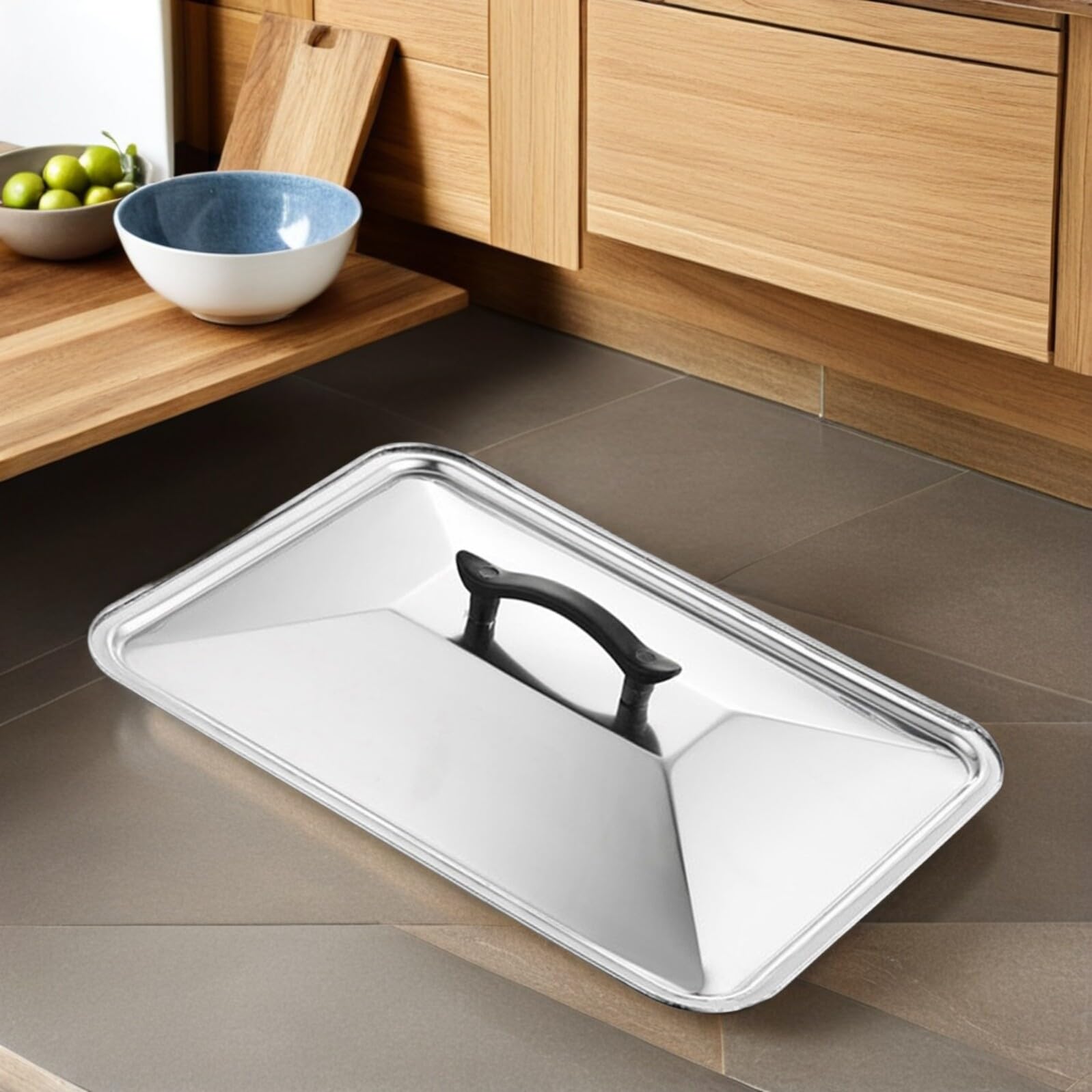 IMIKEYA Coperchio Rettangolare per Teglia in Acciaio Inox 40X30 CM Antispruzzo e Anti-Scottatura con Manico Resistente al Calore Adatto per Forno e Cucina Professionale