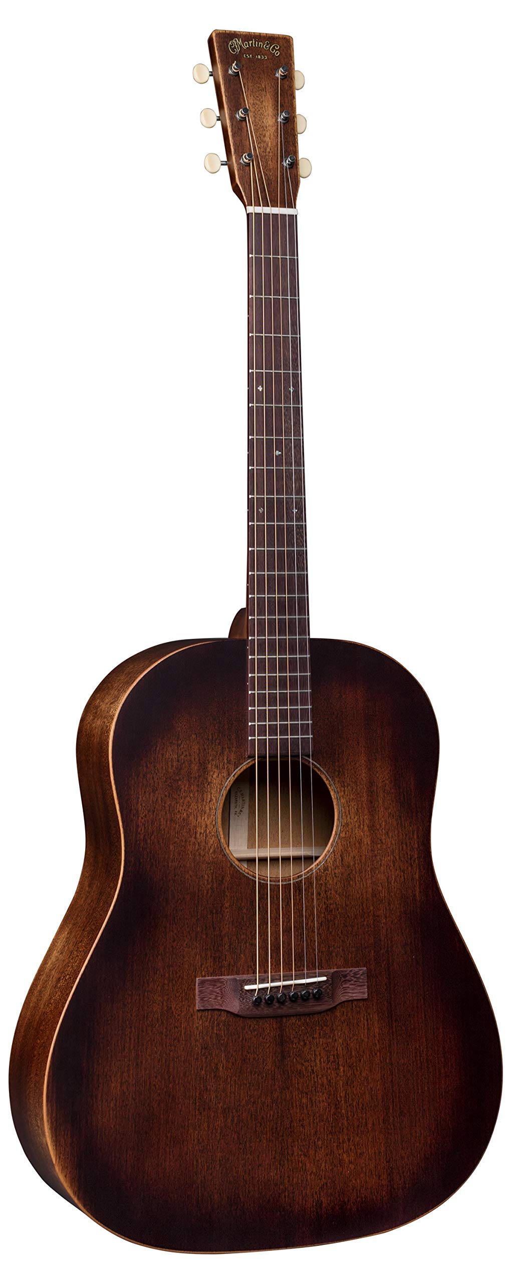 Martin Guitar DSS-15M StreetMaster with Gig Bag, Acoustic Guitar for the Working Musician, Mahogany Construction, Distressed Satin Finish, D-14 Fret Slope Shoulder, and Low Oval Neck Shape