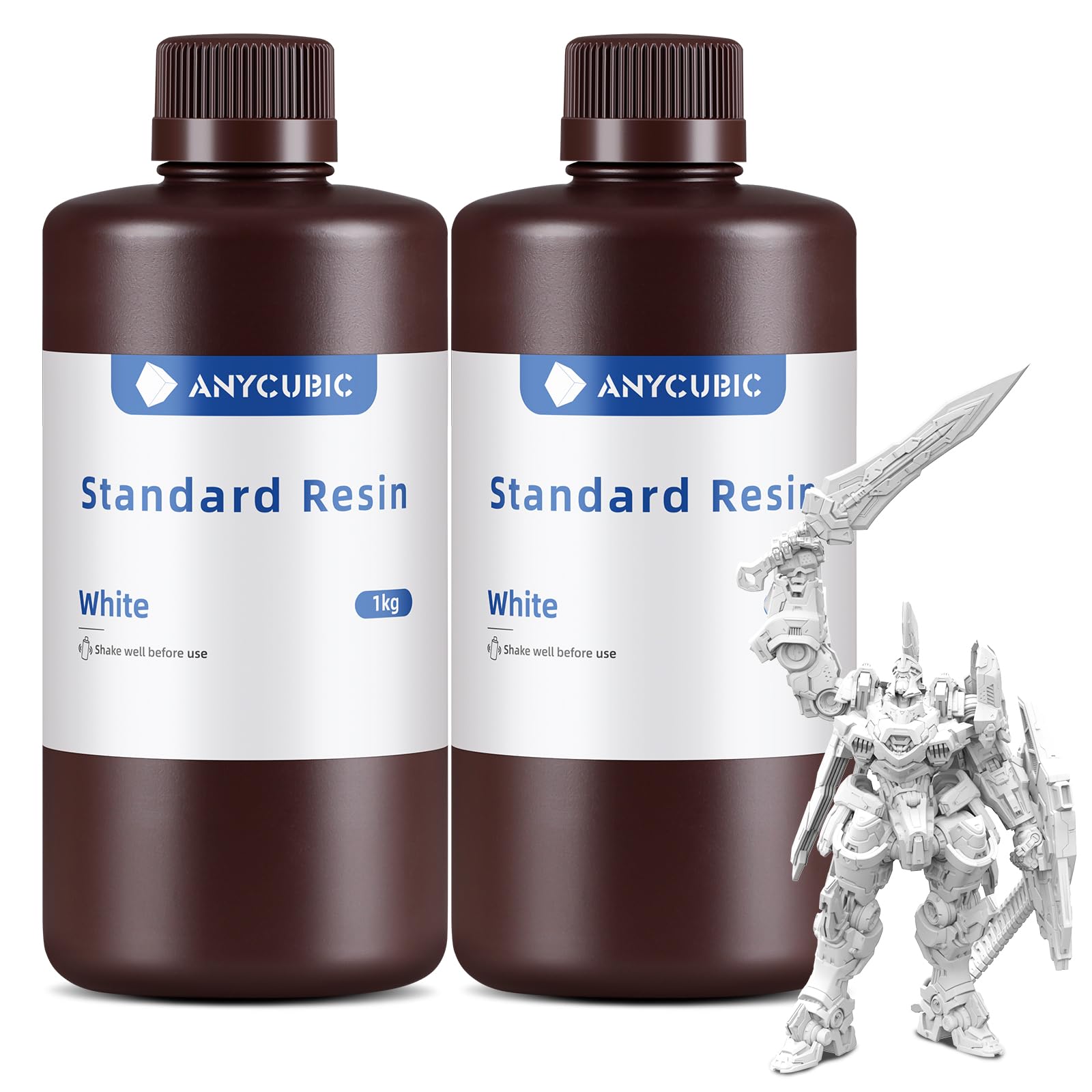 ANYCUBIC Resina Stampante 3D, Resine Standard Fotopolimerizzante UV 405 nm con Alta Precisione, Eccellente Fluidità e Solidificare Rapida per stampanti 3D 4K/8K LCD/DLP/SLA (Bianco, 1000g, 2pcs)