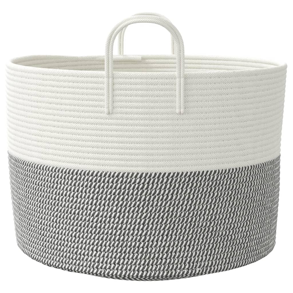Rantry Aufbewahrungskorb Grau und Weiß Ø51 x 33 cm aus Baumwolle, Aufbewahrungskörbe, Badezimmer-Aufbewahrungskorb, Aufbewahrungskorb zum Aufhängen, Organizer zum Aufhängen