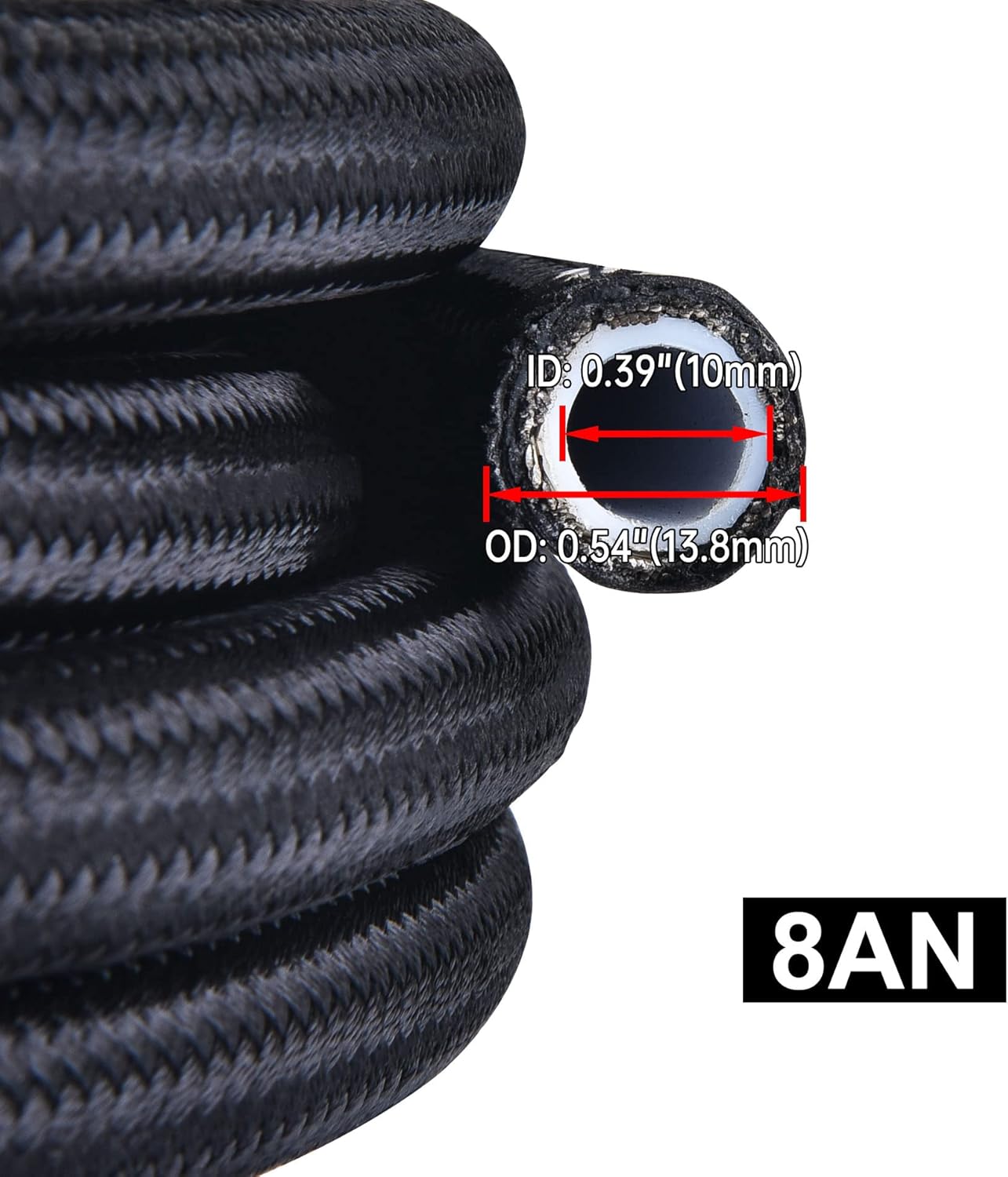 EVIL ENERGY 8AN PTFE Nylon Braided Fuel Hose 10FT Bundle with 8AN Hose Finisher Clamp 4PCS