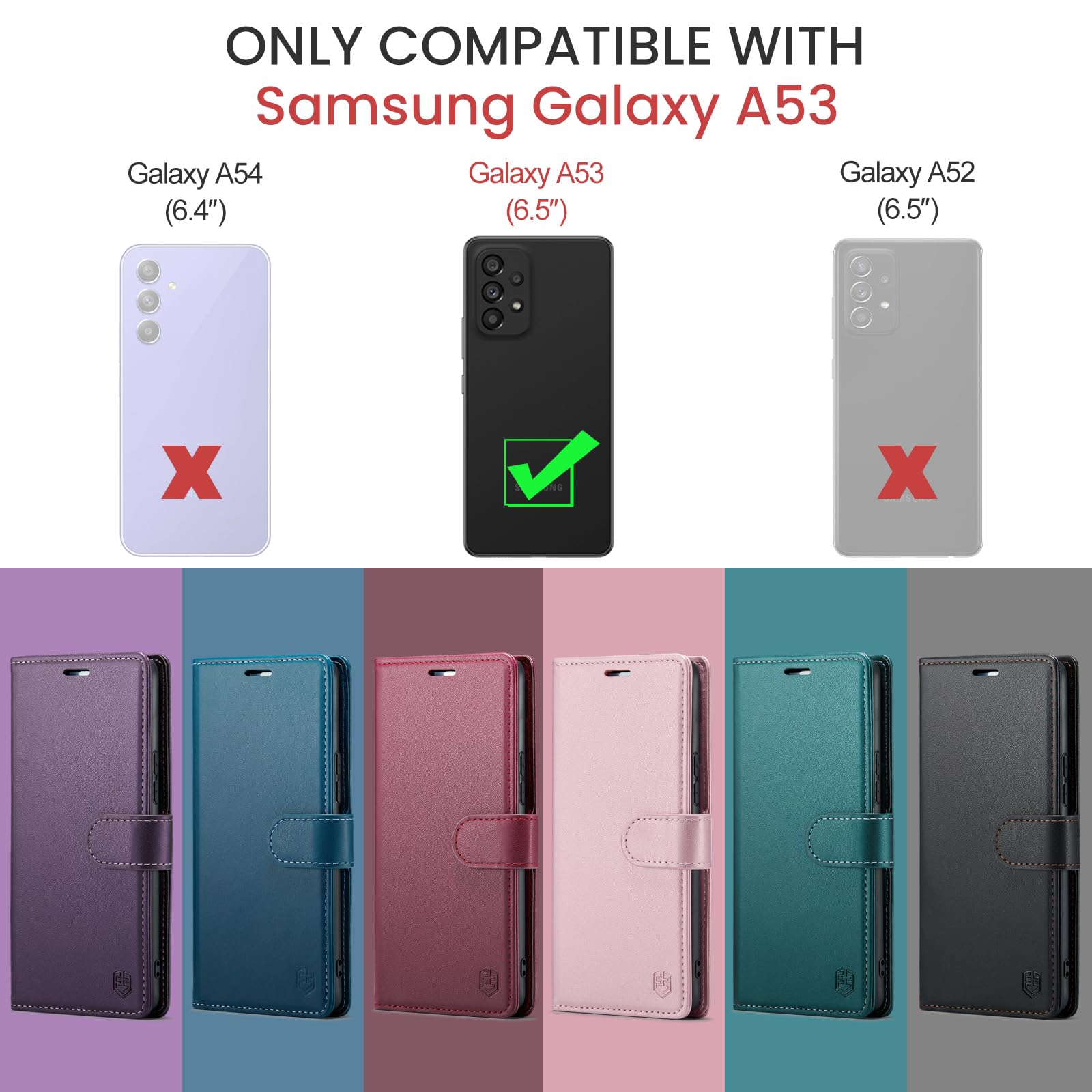 FLIPALM for Samsung Galaxy A53 5G Wallet Case with RFID Blocking Credit Card Holder, PU Leather Folio Flip Kickstand Protective Shockproof Cover Women Men for Samsung A53 Phone case(Purple)