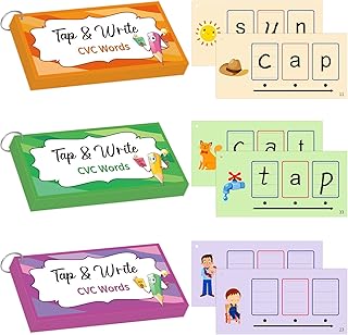 126 Cards Tap and Write CVC Words Flash Cards Laminated Tracing Practice Card Learning Letter Cards CVC Flashcards with 3 Rings for Kindergarten Preschool Kids, 8 x 4 Inch