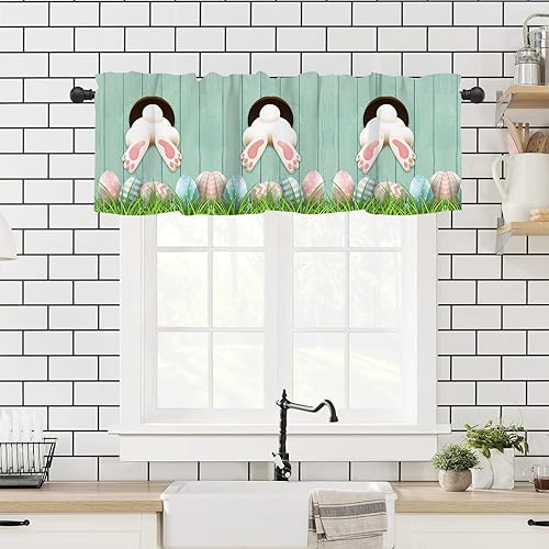 Miniatura 2 de Tomalillin Cortinas de trébol de gnomo trébol, cenefas de ventana del día de San Patricio, cortinas cortas con bolsillo para barra, paneles de