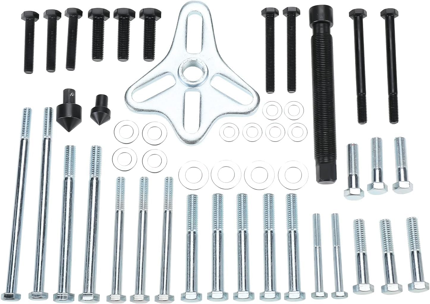 46pcs Harmonic Balancer Puller, Steering Wheel Puller Gear, Flywheel Remover, Crankshaft Pulley Removal Set Suitable for Most Cars, Pickups, SUVs