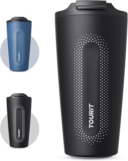 TOURIT Travel Coffee Mug 16 oz, Insulated Coffee Cups with Flip Lid, Stainless Steel Double Wall Vacuum Tumbler, Leak Proof Reusable To Go Portable Mug, Black