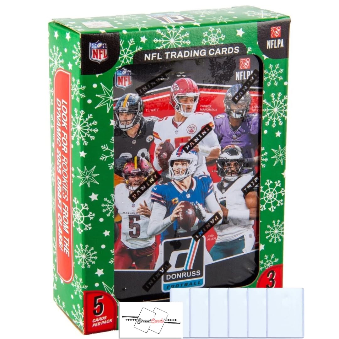 Donruss Football Winter Tin avec 15 cartes à collectionner + 6 toploaders + aimant Streetcards