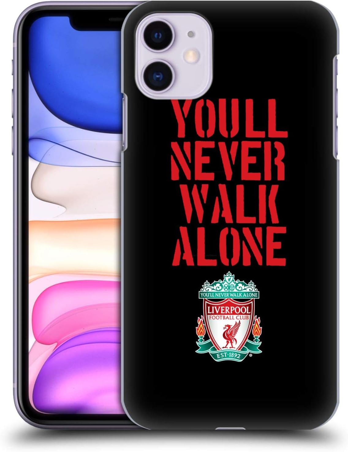 Official Liverpool Football Club Stencil Black Crest You'Ll Never Walk Alone Hard Back Case Compatible for iPhone 11