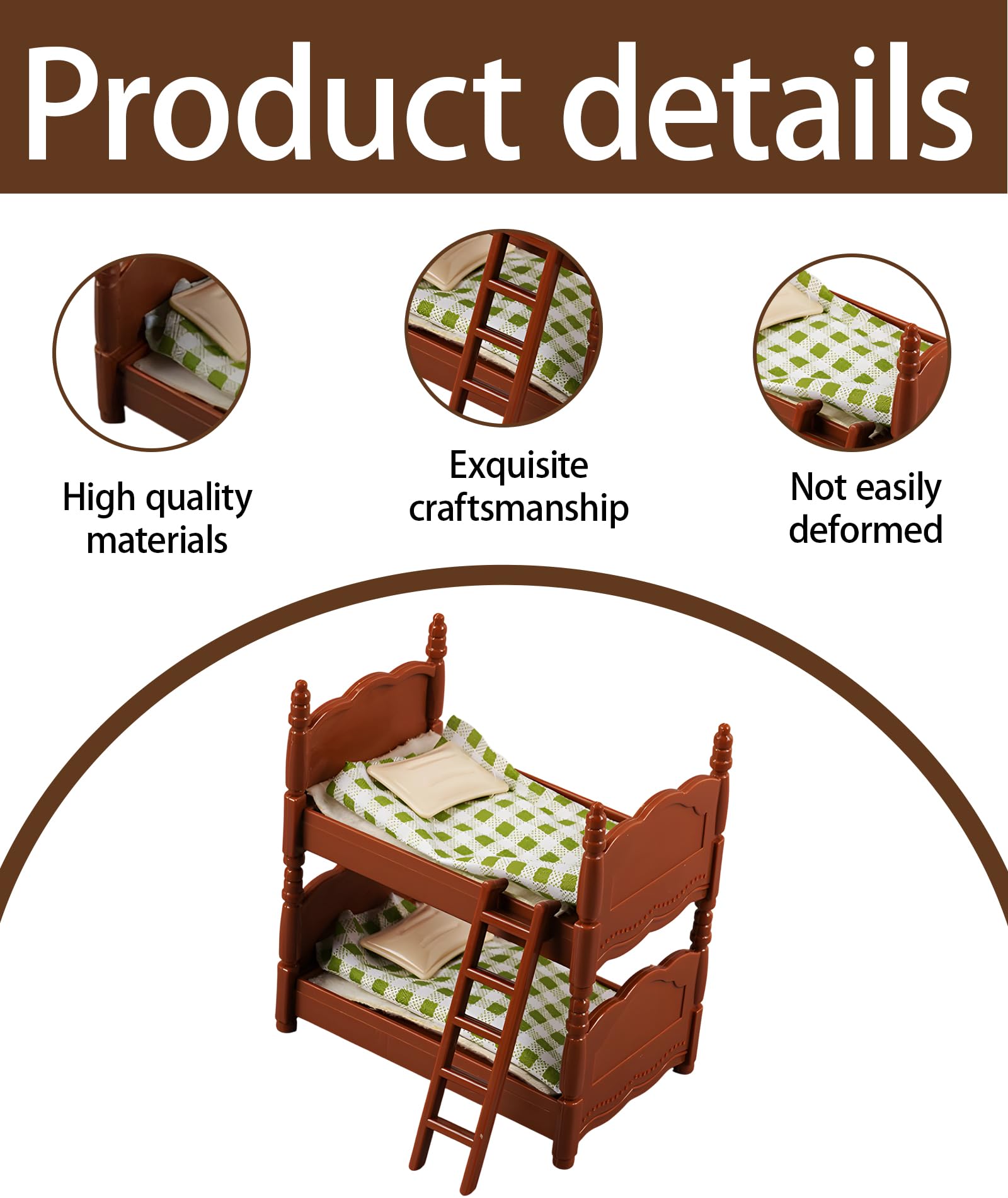 Doll Bed, Vintage Double Bed Set for Dollhouse, Miniature Furniture for Doll House Accessories Suitable for Miniature Bedroom Decoration and Dollhouse Decoration - Image 3 thumbnail