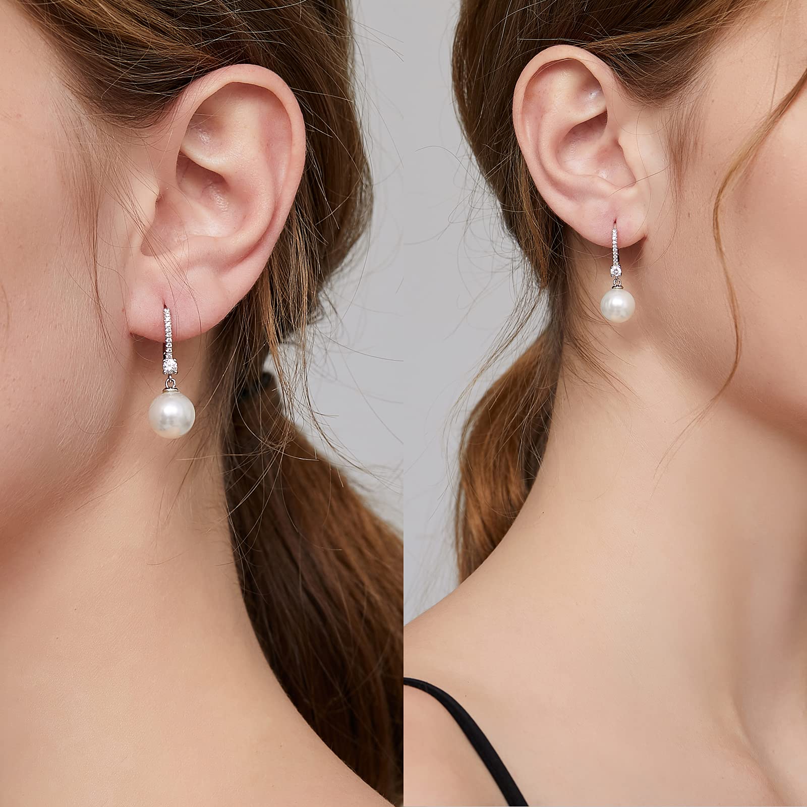 Orecchini Perle Donna in Argento Sterling 925 Orecchini Perle Pendenti Ipoallergenici Bianco Nera Perla Gioielli Regali da Donna Argento/Oro Rosa/Placcato Oro