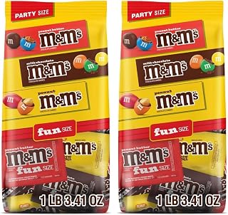 M&M'S Milk Chocolate,Peanut & Peanut Butter Fun Variety Pack,Party Size,19.41 Oz Bulk Candy Bag (1.36 Pounds),(Pack of 2)