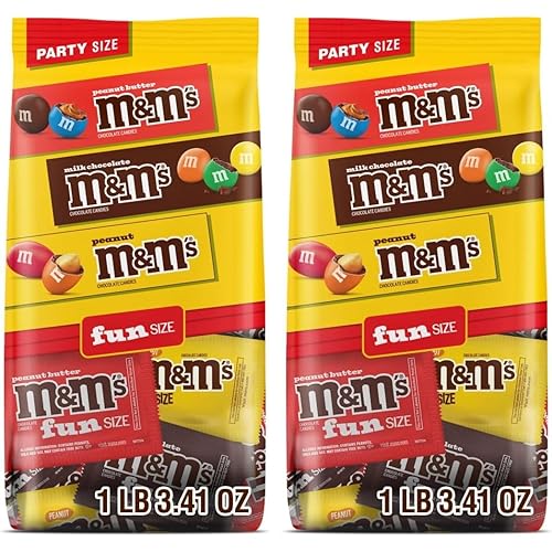 M&M'S Fun Size Assorted Chocolate Candy Variety Pack, Milk Chocolate, Peanut & Peanut Butter Party Size Bags for Party Favors, Halloween, Offices, and More, Bulk Candy, 19.41 Oz (Pack of 2)