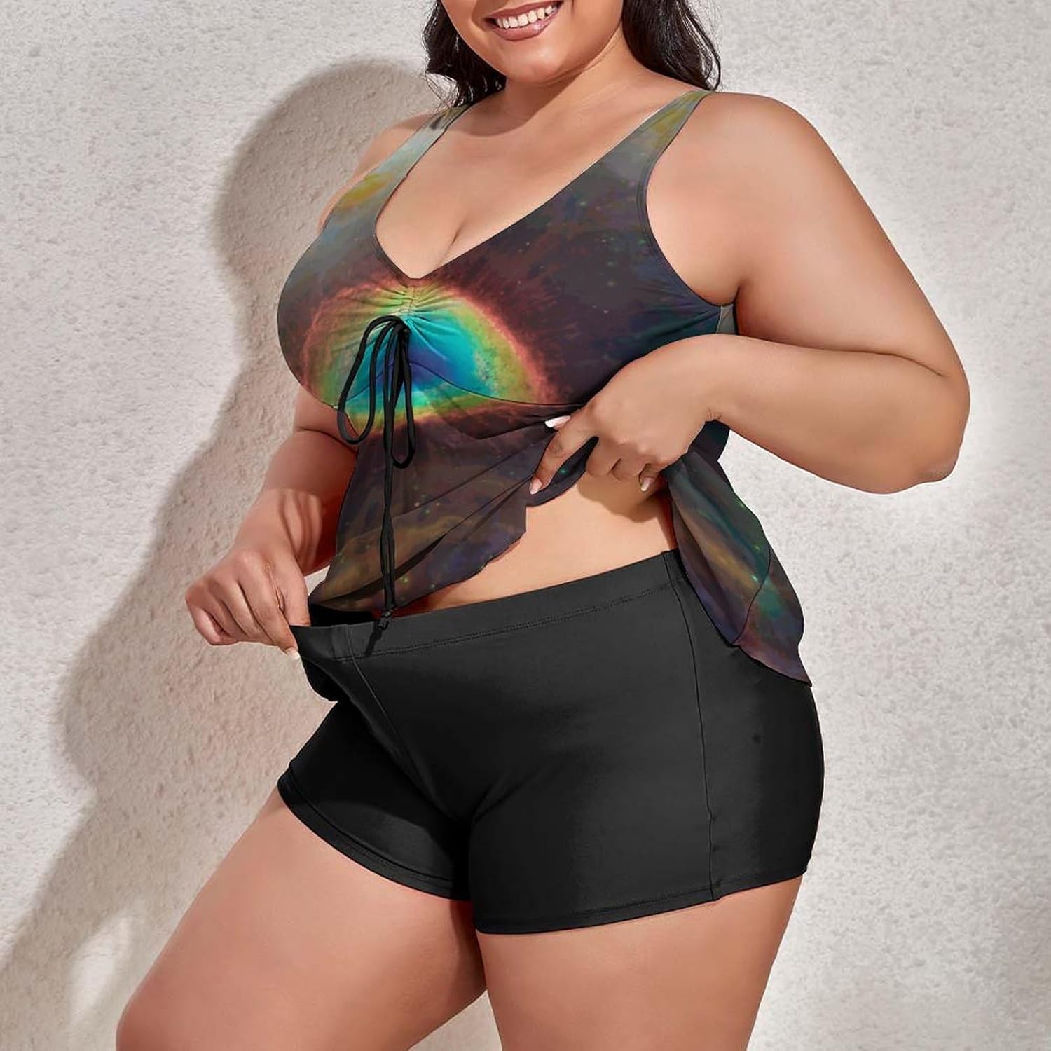 Plus Size Swim Dress Galaxy Universe Nebula 2 Piece Tankini Swimsuits Women's Bathing Suit with Shorts
