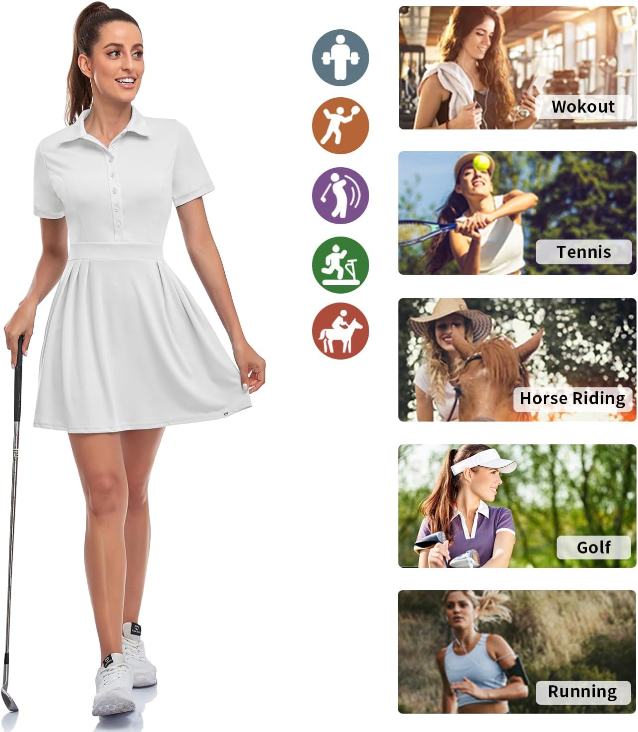 Soneven Women Polo Golf Tennis Dress Built in Shorts Short Sleeve Workout Athletic Pleated Dresses with Pockets - Image 7