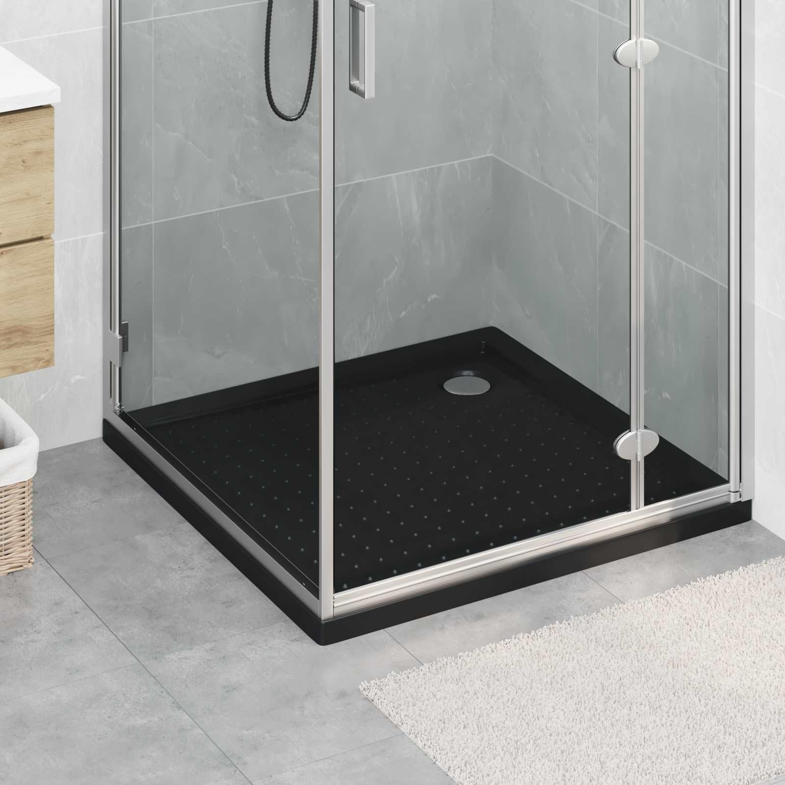 vidaXL Półka prysznicowa z kropkami 90 x 90 x 4 cm ABS czarna