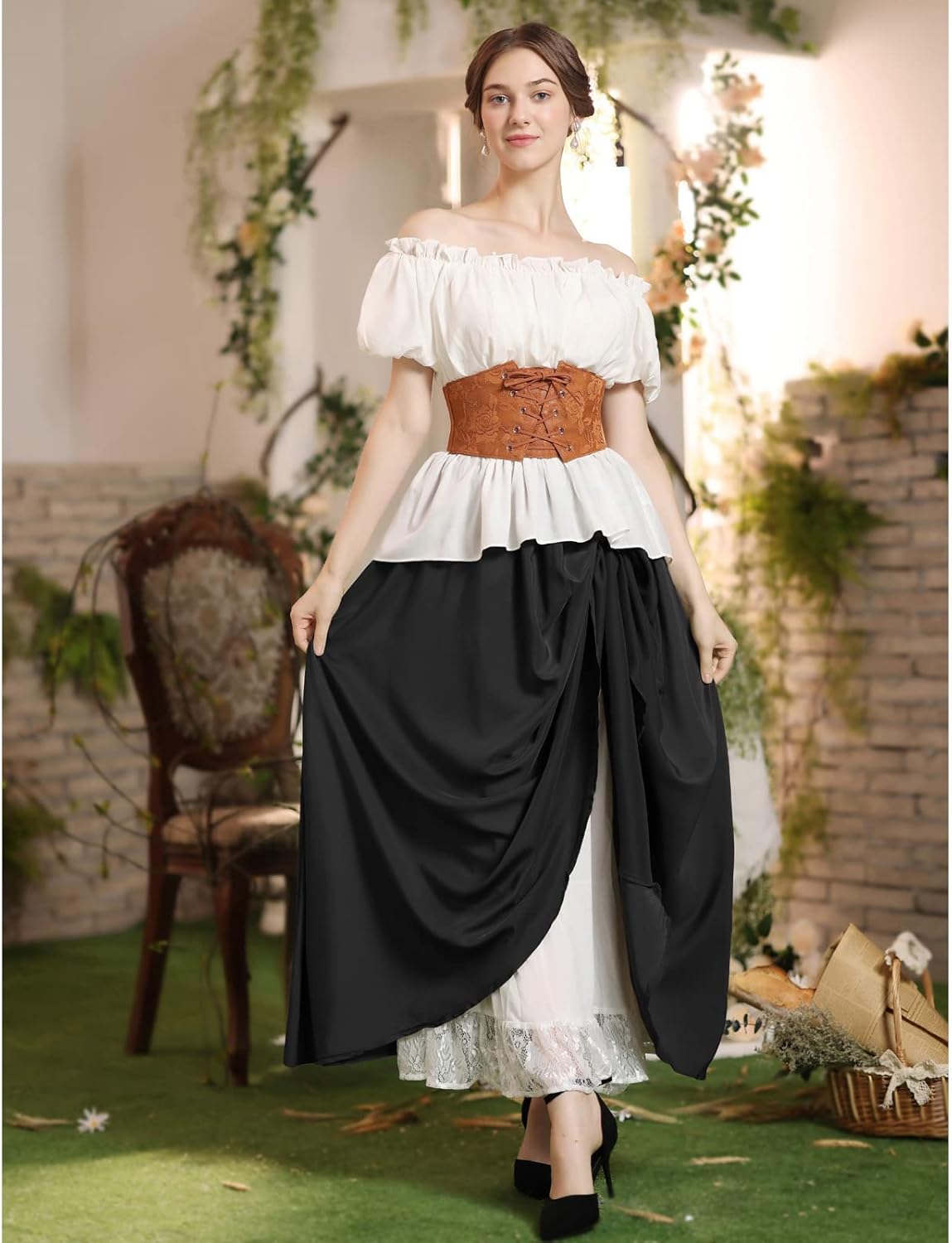 Women's Vintage Maxi Long Skirt Double-Layer Victorian Renaissance Skirts - Image 2