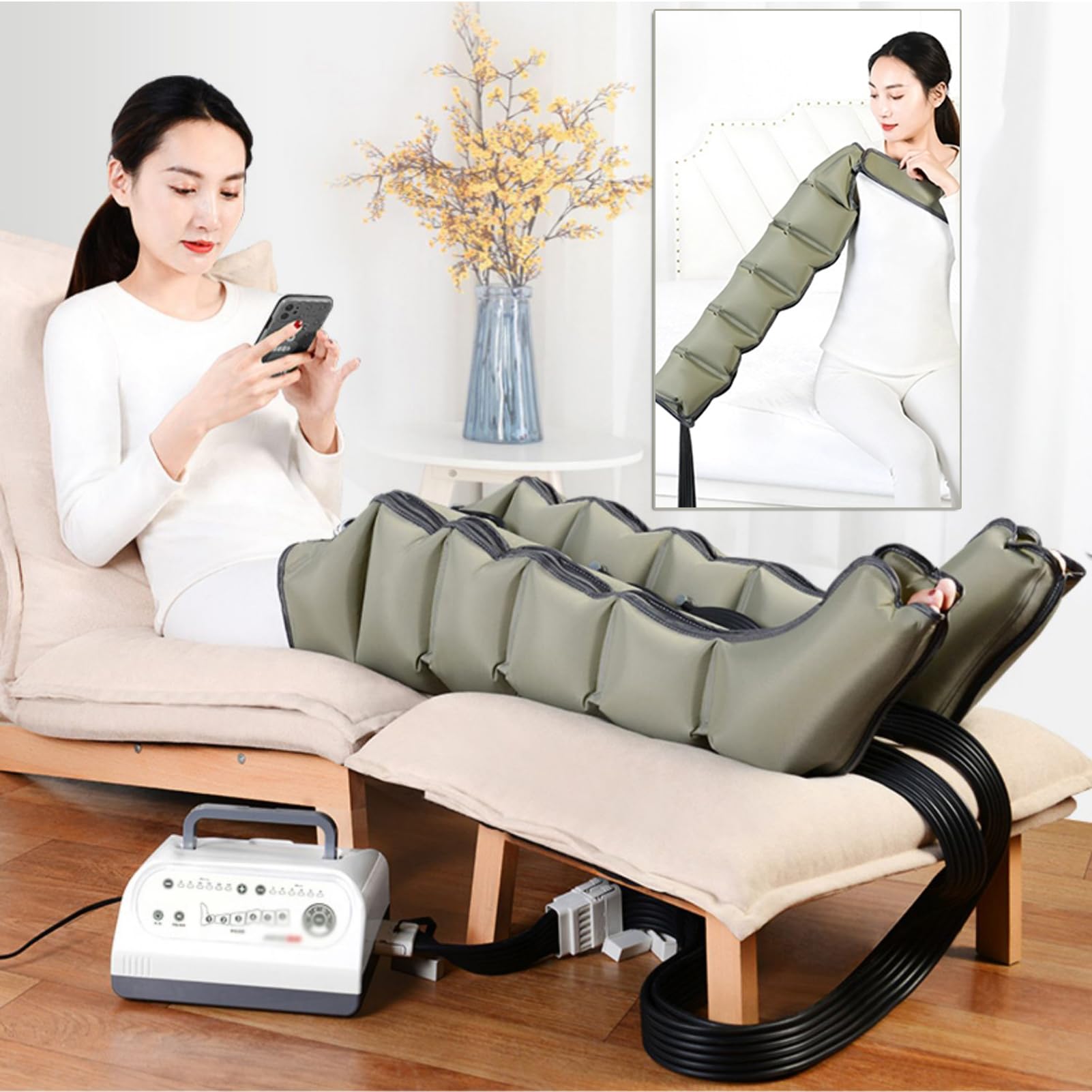 SXSLTSA Air Compression Leg Massage, Leg Compression Boots Recovery Boots for Circulation and Pain Relief Muscles Relaxation with 4 Modes 4 Intensities Electric Leg Massager